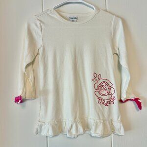 Naartjie White Cotton Long Sleeve Top Pink Rose Bows Size YOUTH XXXL 9 Yrs